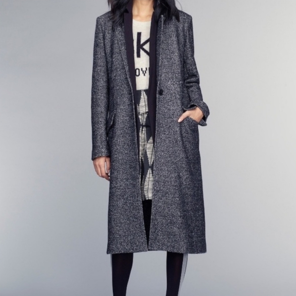 BANANA REPUBLIC TWEED ONE BUTTON LONG WOOL BLEND COAT XS